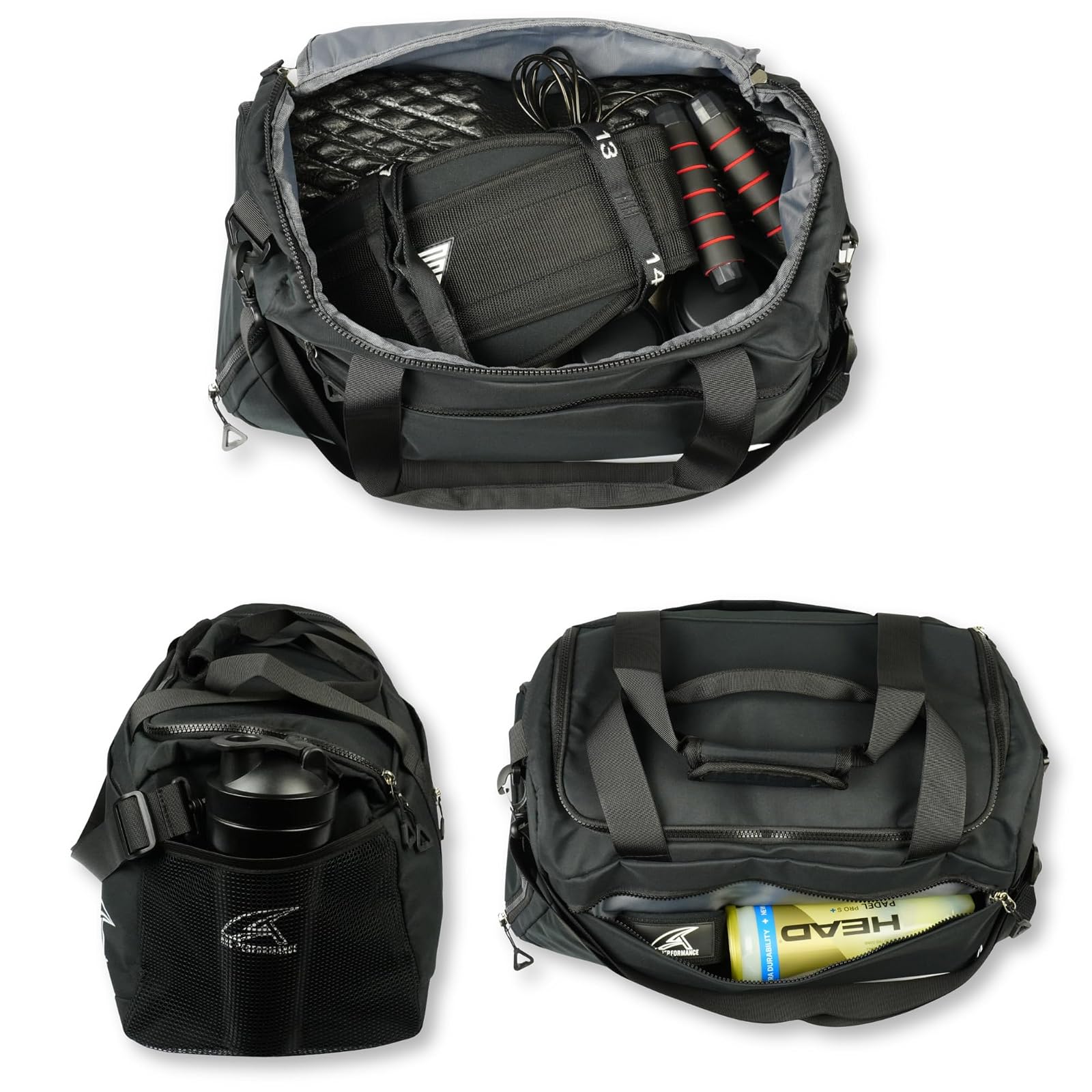 Arc Performance Sporttasche Schwarz – Innenraum, Seitenfach mit Shaker, Padelbälle-Fach