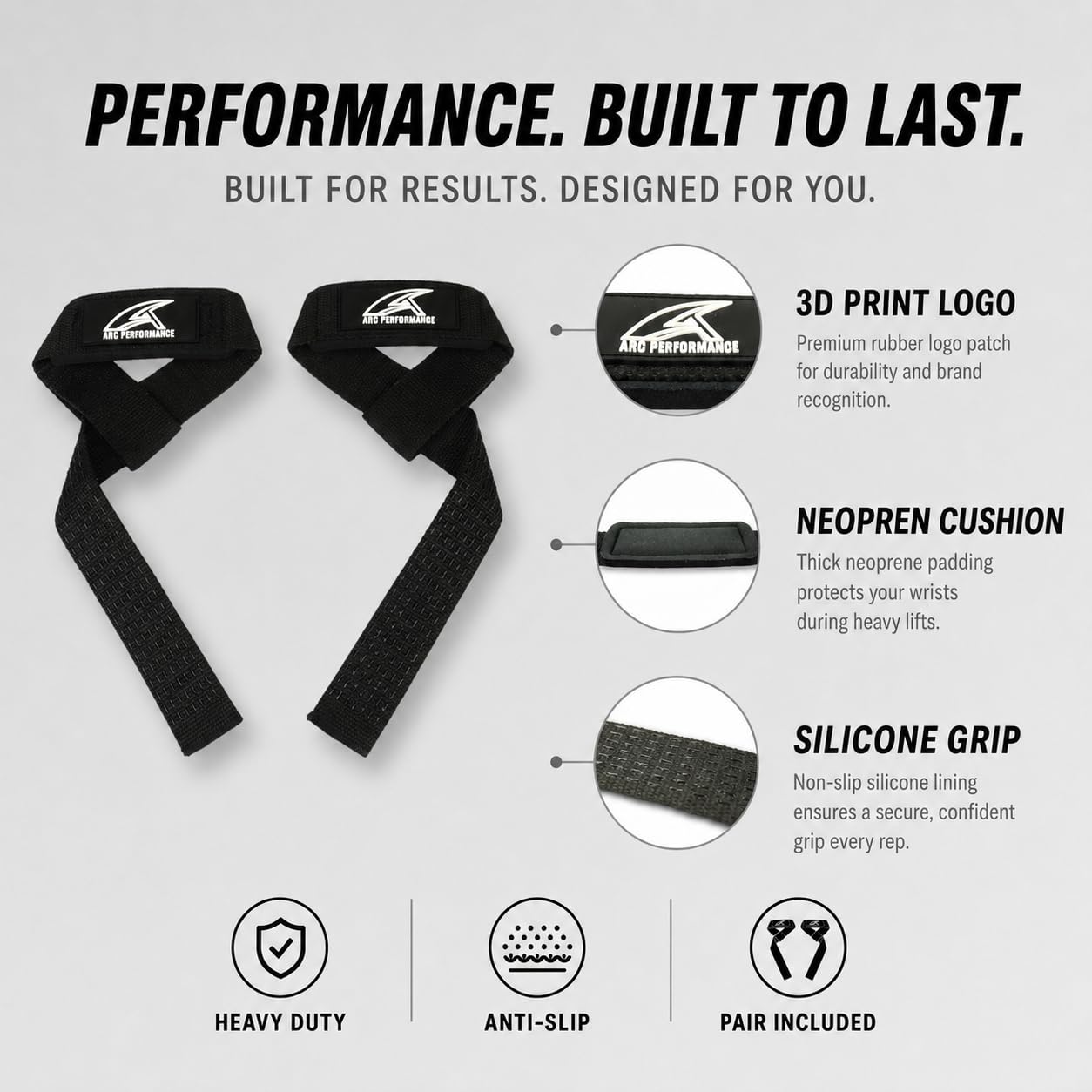 Arc Performance Lifting Straps Schwarz – Features: 3D-Logo, Neopren, Silikon-Grip